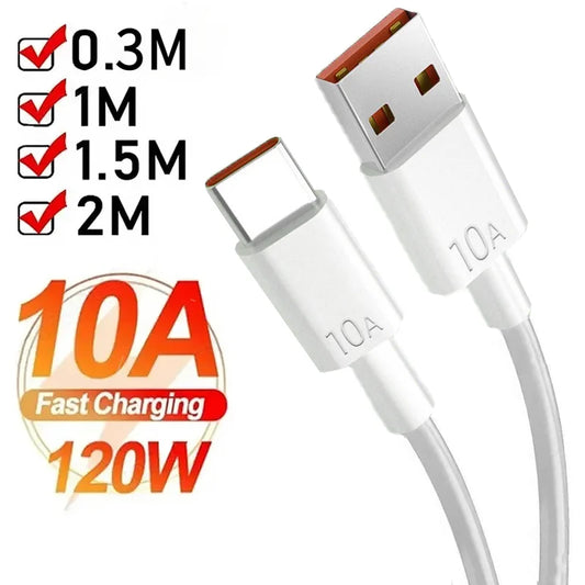 Android 120W 10A USB to Type C Cable Super Fast Charging Cable For Huawei P40 Honor Data Cord For Xiaomi Redmi 0.3/1M/1.5M/2M Beauty World Shop