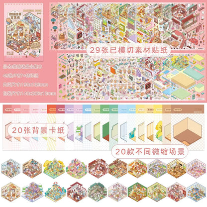 Mr Paper 3D Cabin Scene Stickers Book Visual Stacking Cartoon Scene Sticker Collection DIY Cabin Scene Stationery  Stickers Beauty World Shop