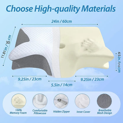 1pc Memory Foam Cervical Pillow, 2 in 1 Ergonomic Contour Orthopedic Pillow for Neck Pain, Contoured Support Pillows,Neck Pillow Beauty World Shop