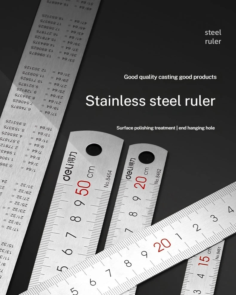 Deli Stainless Steel Ruler for Students And Woodworkers Straight Edge Measuring Tool for Drawing And Drafting 15/20/30/50cm Beauty World Shop