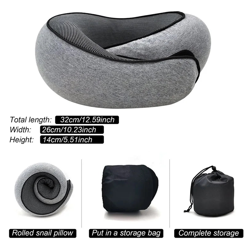 Travel Neck Pillow Memory Foam U-shaped Pillow Snail Style Travel Neck Support Portable Adjustable Soft Noon Break Sleep Pillows Beauty World Shop