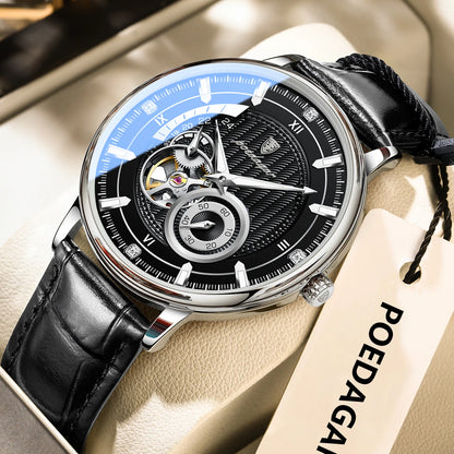 POEDAGAR Fashion Business Men Watch Waterproof Luminous Hollow Tourbillon Male Clock Automatic Mechanical Leather Men's Watches Beauty World Shop