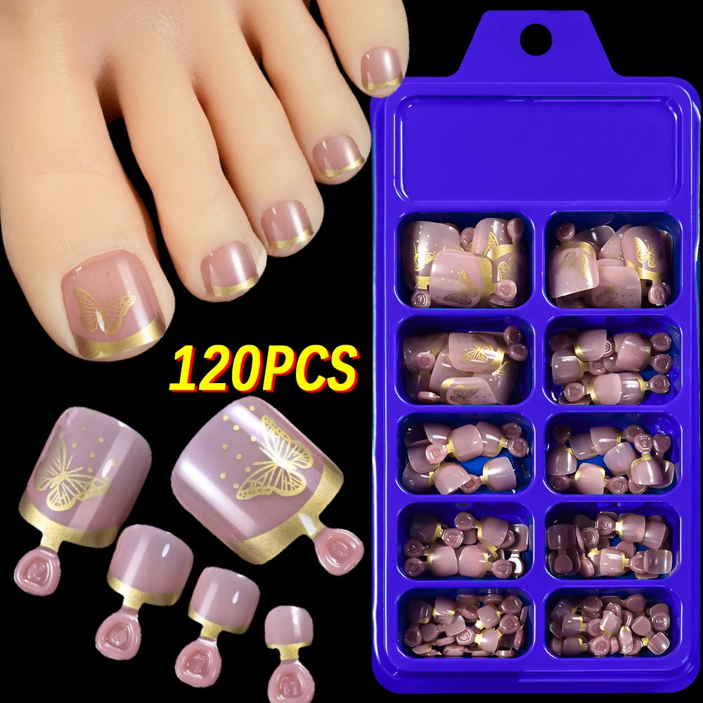 120Pcs 9-Colors French Fake Toenails Summer Short Sqaure Press On Toe Nails Tips Glossy Nude/Pink/Brown Full Cover False Toenail Beauty World Shop