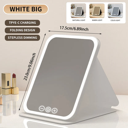 3 Colors Dimmable LED Makeup Mirror with Touch Screen Fold Cosmetic Makeup Mirror Rechargeable Tabletop for Travel & Home Use Beauty World Shop