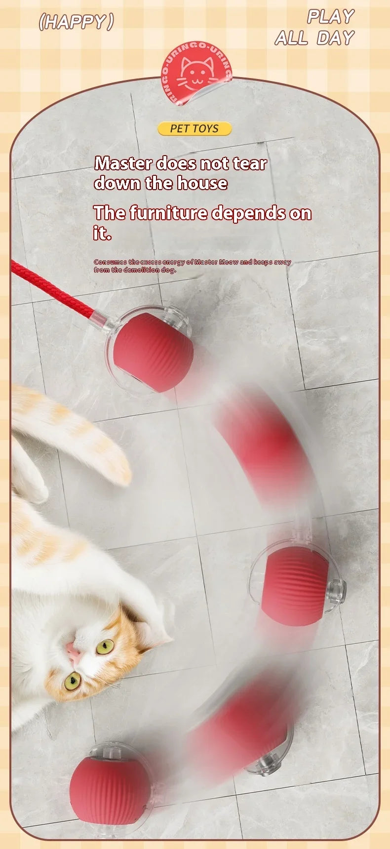 1~2Pcs Cat Interactive Ball Toys Automatic Rolling Ball Faux Tail Rechargeable Smart Pet Electric Toy Cat Training Imitate Mouse