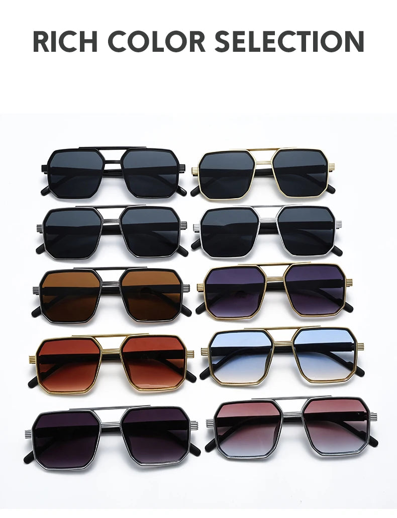 Hiking New Fashion Double Beam Polygonal Anti Light Glasses Retro Personalized Trendy Large Frame Eyewear European and American Beauty World Shop