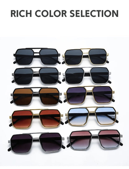 Hiking New Fashion Double Beam Polygonal Anti Light Glasses Retro Personalized Trendy Large Frame Eyewear European and American Beauty World Shop