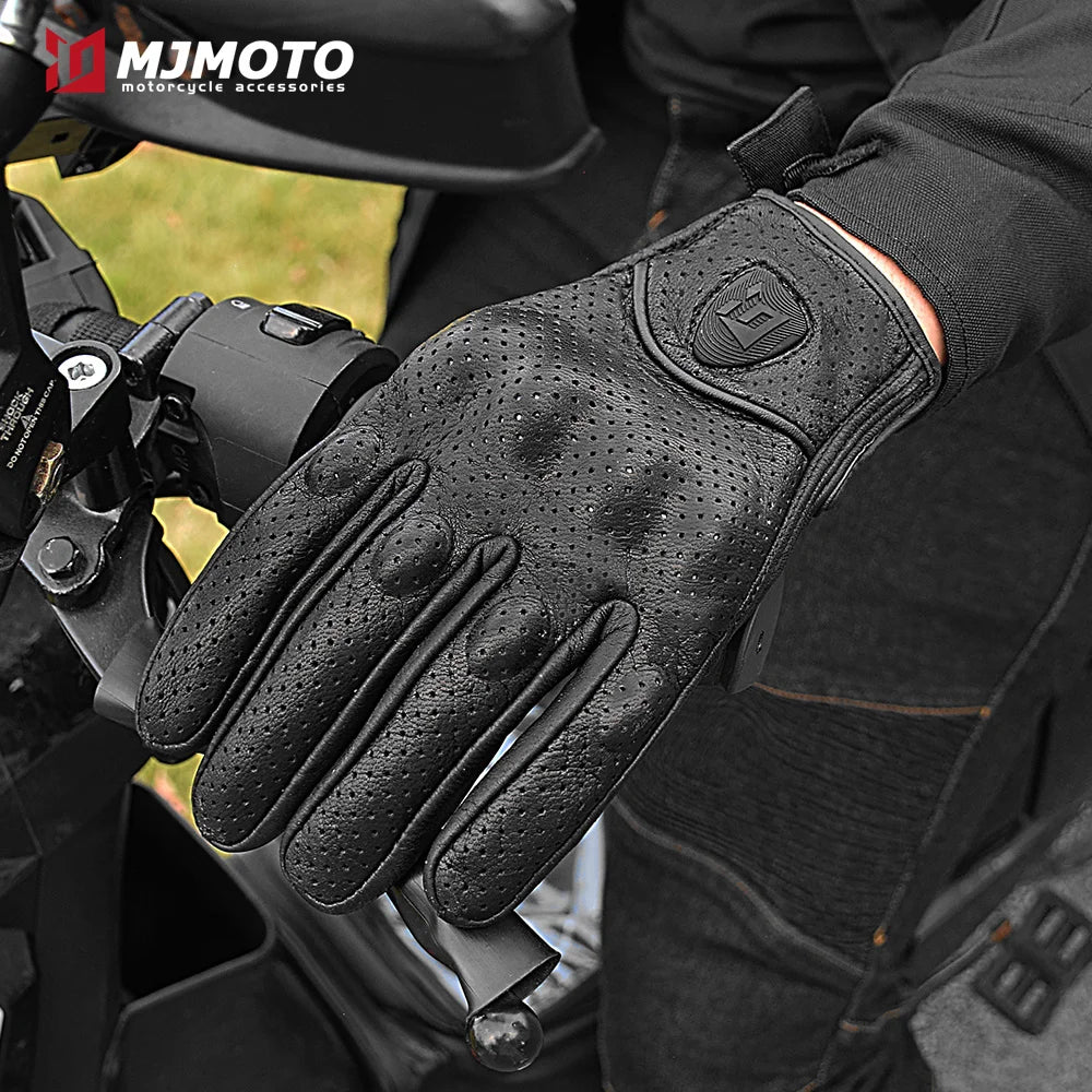 With CE Approved Summer Retro Perforated Leather Motorcycle Gloves Men Women Full Finger Motocross Dirt Biker Glove Guantes Moto Beauty World Shop
