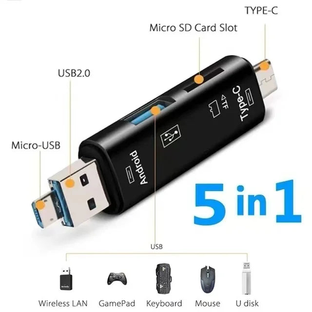 5 In 1 Multifunction USB 3.0 Type C USB Micro USB SD TF Memory Card Reader for Android IPhone Computer Dock OTG Type C Adapter Beauty World Shop