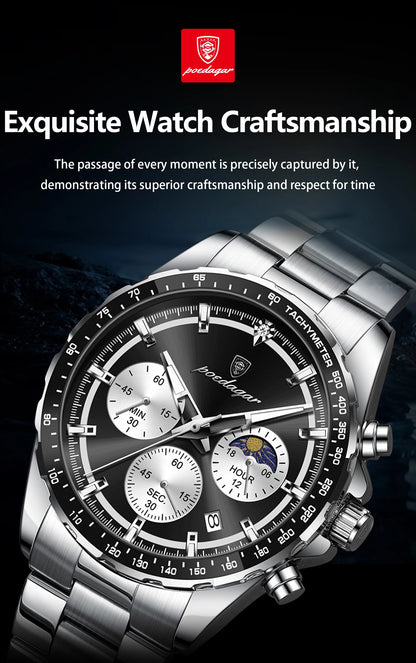 POEDAGAR Business Brand Man Wristwatch Waterproof Stainless Steel Luminous Men Watch Chronograph Date Men's Quartz Watches Reloj Beauty World Shop