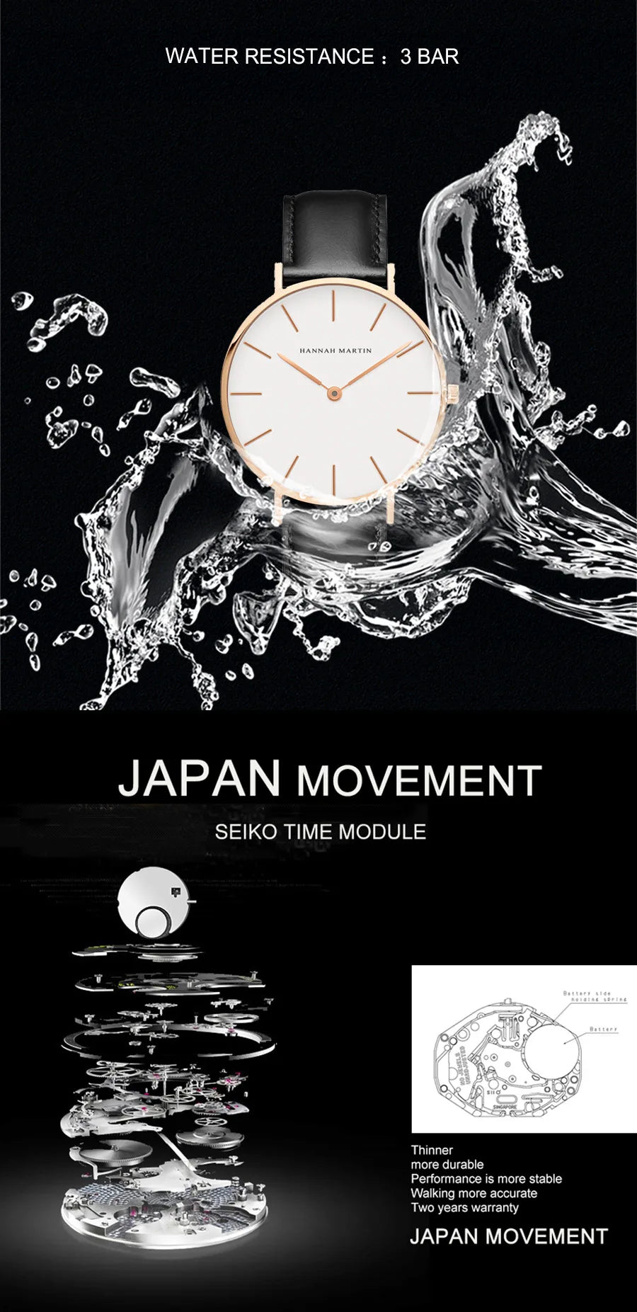 Hannah Martin Brand Fashion  Japan Quartz Wrist Watches Silver Brown Leather Men Watch Waterproof Dress Watch Men Casual Beauty World Shop