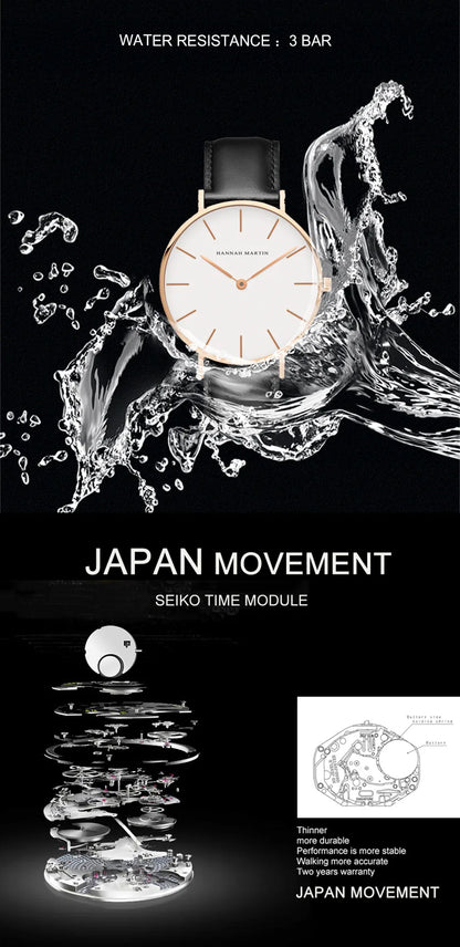 Hannah Martin Brand Fashion  Japan Quartz Wrist Watches Silver Brown Leather Men Watch Waterproof Dress Watch Men Casual Beauty World Shop