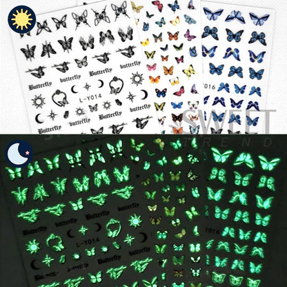 3pcs Luminous Butterfly Nail Decal Stickers Colorful Blue Butterfly Series Design Glow In The Dark Night Polish Sliders Manicure Beauty World Shop