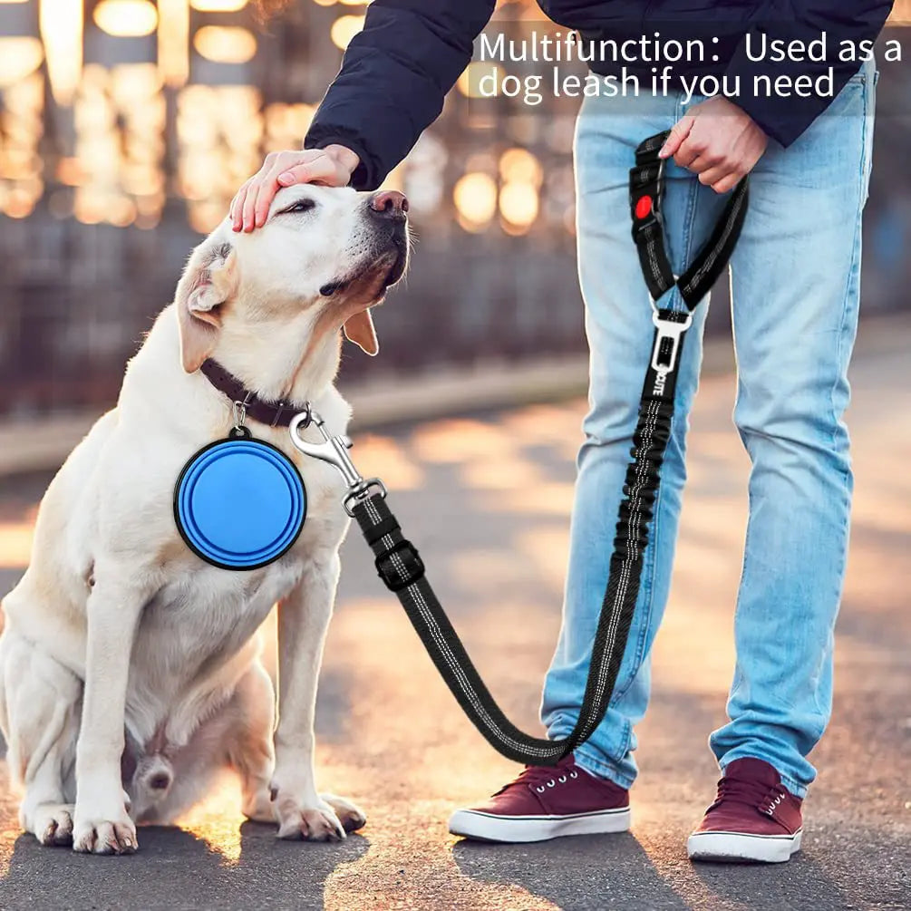 Dog Seat Belt for Car,Dog Car Harness Seatbelt Adjustable with Elastic Bungee Buffer, 2in1 Pet Leash Restraint Dog Safety Tether