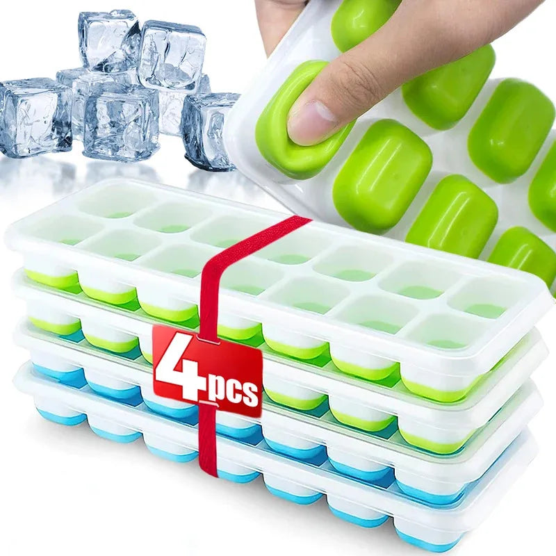 Ice Cube Tray Mold with Lid Silicone Square 14 Cube Easy Release Ice Cube Molds Summer Kitchen Bar DIY Iced Cocktail Freeze Tool Beauty World Shop