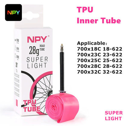 NPY 1Pcs Ultralight 28g Bike TPU Inner Tube 700X18 25 28 32 Road Bicycle TPU Material Tire 65mm Length French Valve Beauty World Shop