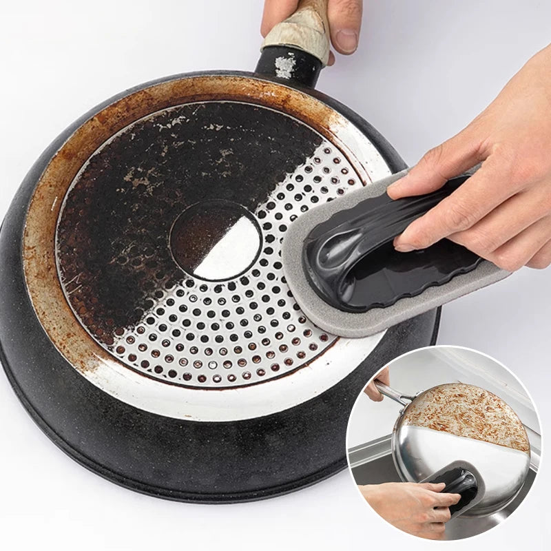 Magic Emery Sponge Brush Wipe Eraser Cleaner Kitchen Bath Rust Strong Decontamination Cleaning Tools With Handle Household Tools Beauty World Shop