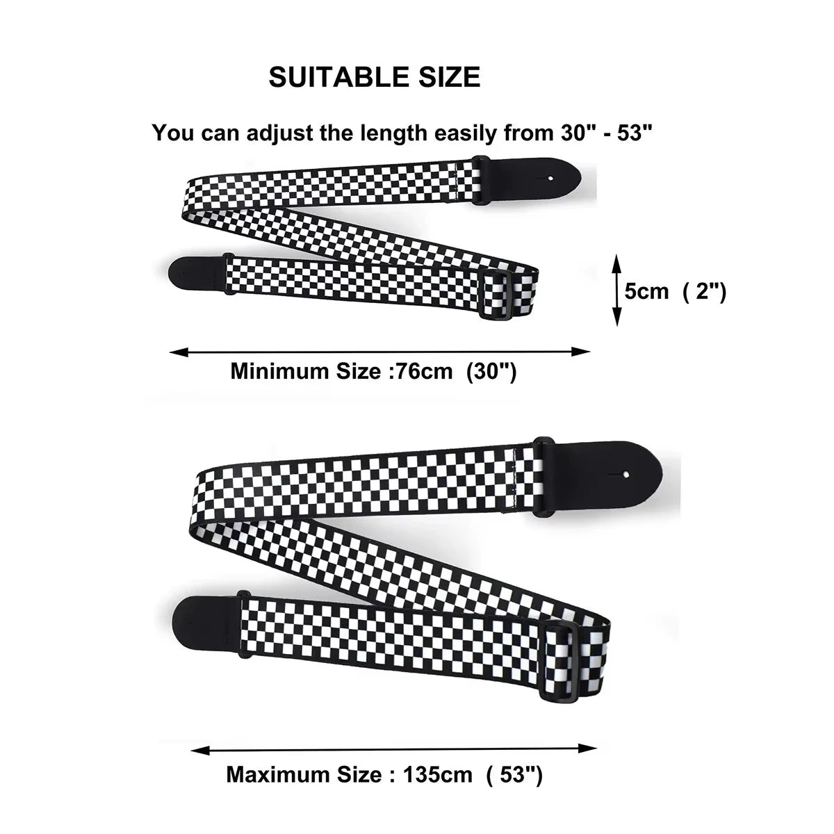 10pcs Guitar Shoulder Strap, Black and White Squares Pattern Adjustable Guitar Shoulder Strap Includes 5 Guitar Picks and 1 Hold Beauty World Shop