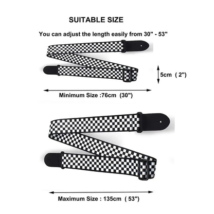 10pcs Guitar Shoulder Strap, Black and White Squares Pattern Adjustable Guitar Shoulder Strap Includes 5 Guitar Picks and 1 Hold Beauty World Shop