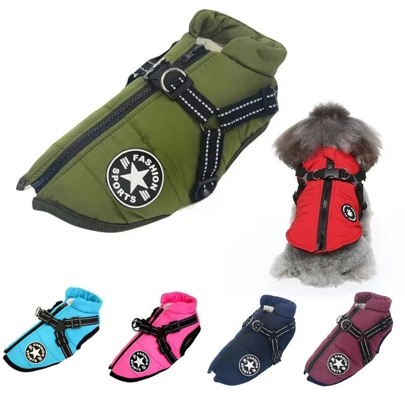 Large Pet Dog Jacket With Harness Winter Warm Dog Clothes For Labrador Waterproof Big Dog Coat Chihuahua French Bulldog Outfits Beauty World Shop