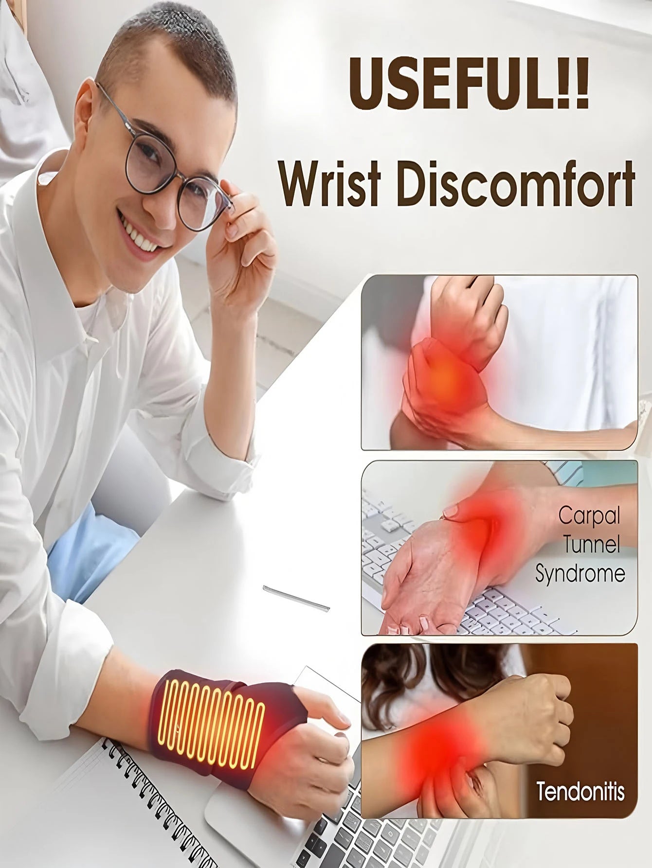 2026 Electrically heated wrist brace with adjustable and breathable black strap for sports and hand joint protection tools  USB Beauty World Shop