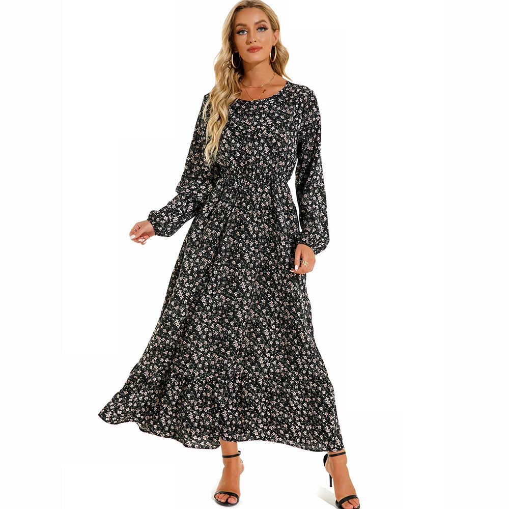 2023 Sping Summer Bohemian Women Maxi Dress Casual Long Sleeve High Waist Beach Woman Chiffon Dresses Floral Vestidoes Mujer New Beauty World Shop