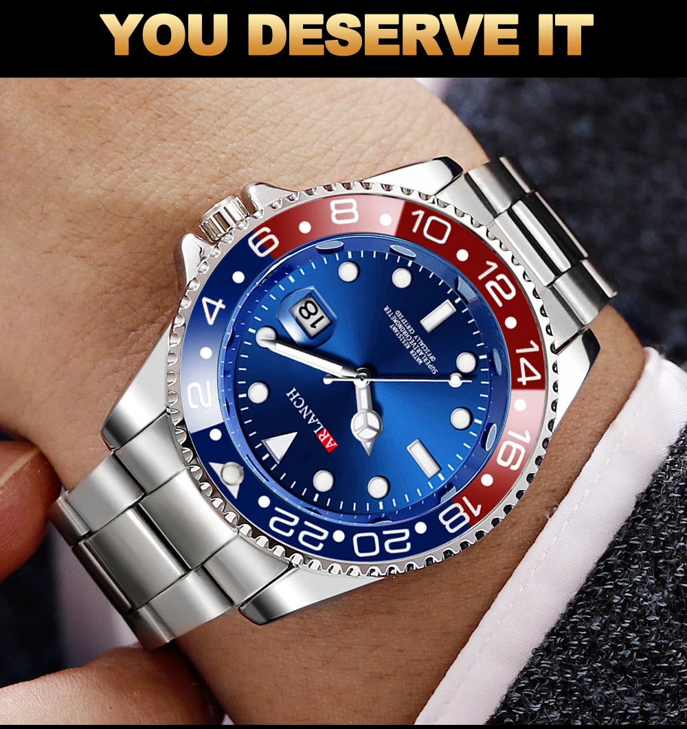 Business Stainless Steel Watch 40mm Classic Red Blue Circle Diving Series Magnifying Glass Calendar Quartz Watches montre homme Beauty World Shop