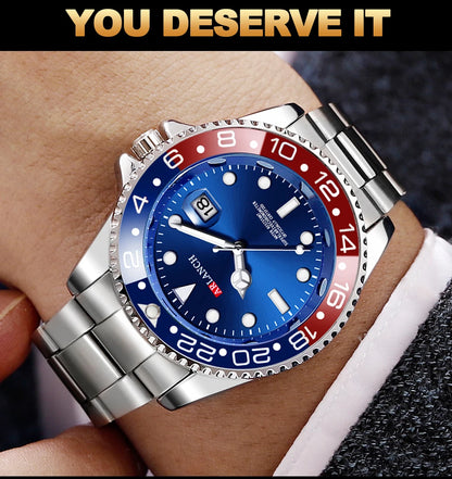 Business Stainless Steel Watch 40mm Classic Red Blue Circle Diving Series Magnifying Glass Calendar Quartz Watches montre homme Beauty World Shop