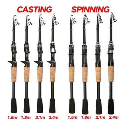 Telescopic Lure Rod 1.5M 1.8M 2.1M 2.4M Carbon Spinning Rod Baitcasting Fishing Pole 8g-25g Wooden Handle Casting Fishing Tackle Beauty Trend Shop
