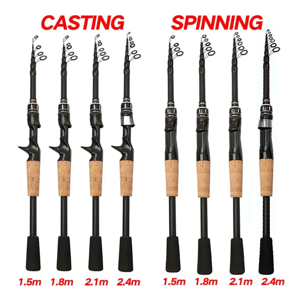 Telescopic Lure Rod 1.5M 1.8M 2.1M 2.4M Carbon Spinning Rod Baitcasting Fishing Pole 8g-25g Wooden Handle Casting Fishing Tackle Beauty Trend Shop