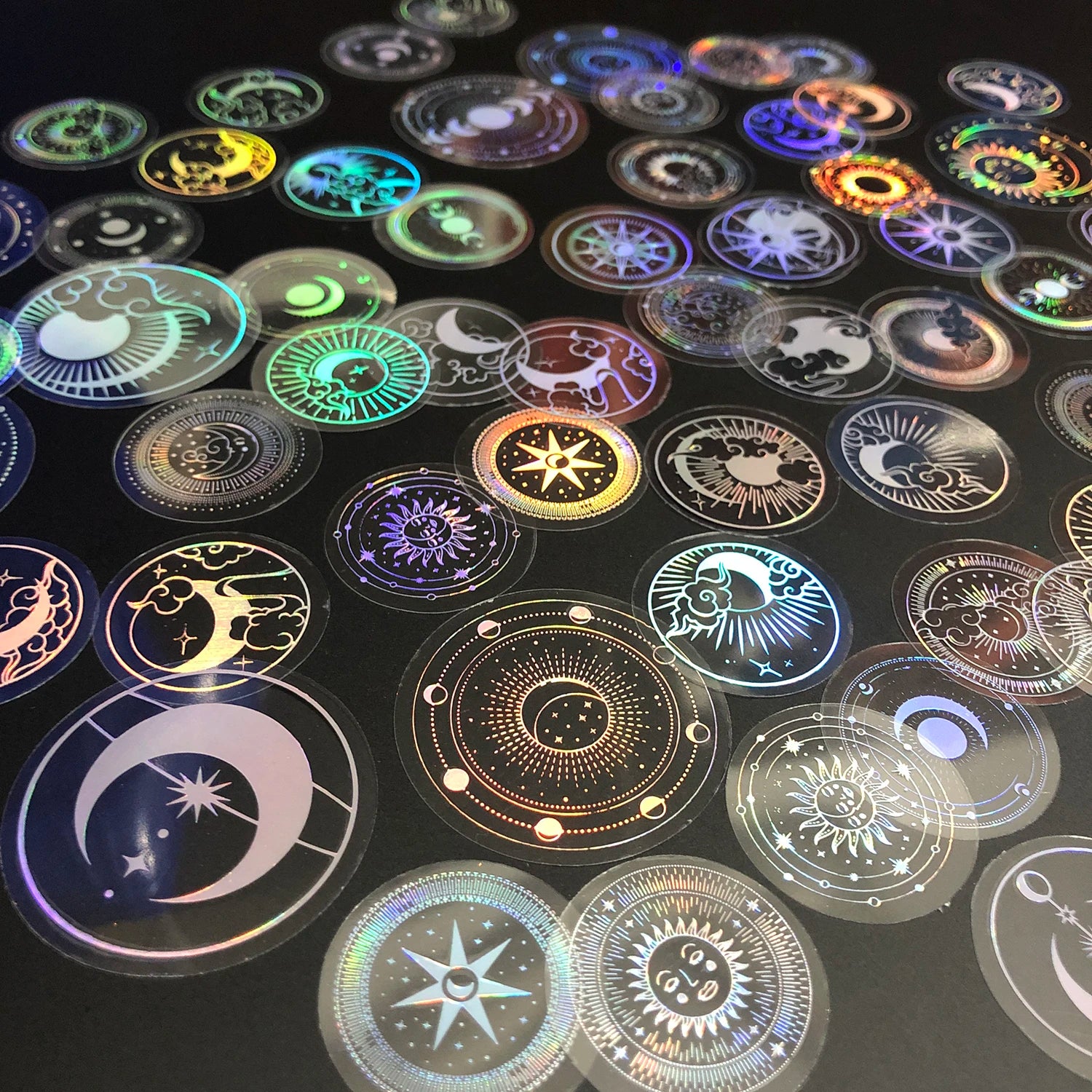 70 pcs PET Adhesive Stickers Waterproof Transparent Laser Silver Stickers Label: SUN MOON Stars Etc Beauty World Shop