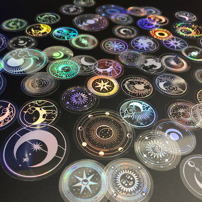 70 pcs PET Adhesive Stickers Waterproof Transparent Laser Silver Stickers Label: SUN MOON Stars Etc Beauty World Shop