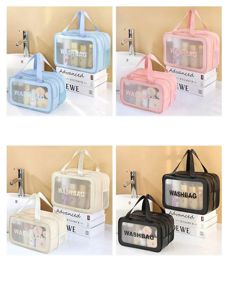 Dry-wet separation double transparent PU makeup bag portable washing bag cosmetic storage bag travel fitness swimming essentials Beauty World Shop
