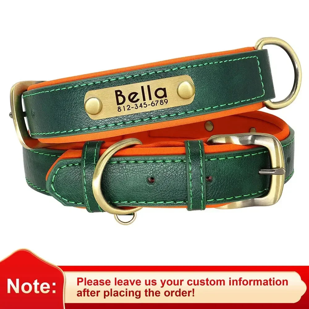 Personalized Customized Leather ID Nameplate Dog Collar Soft Padded Dogs Collars Free Engraving Name for Small Medium Large Dogs Beauty World Shop