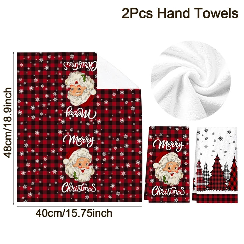 2pcs Christmas Kitchen Towels Buffalo Plaid Xmas Hand Towels Christmas Decorations for Home 2025 Navidad Noel Dish Towels Gifts Beauty World Shop