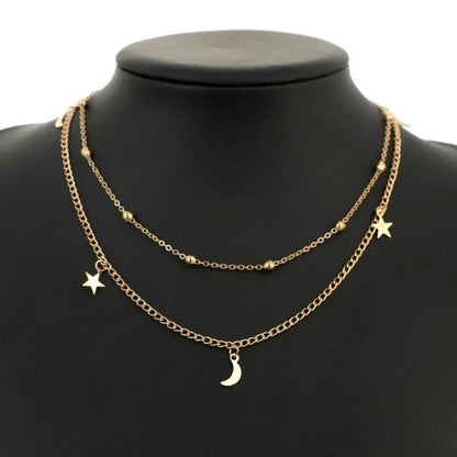 2025 New Fashion 2 Layer Star Moon Clavicle Chain Choker Necklace For Women Girl Party Jewelry Birthday Gifts Beauty World Shop