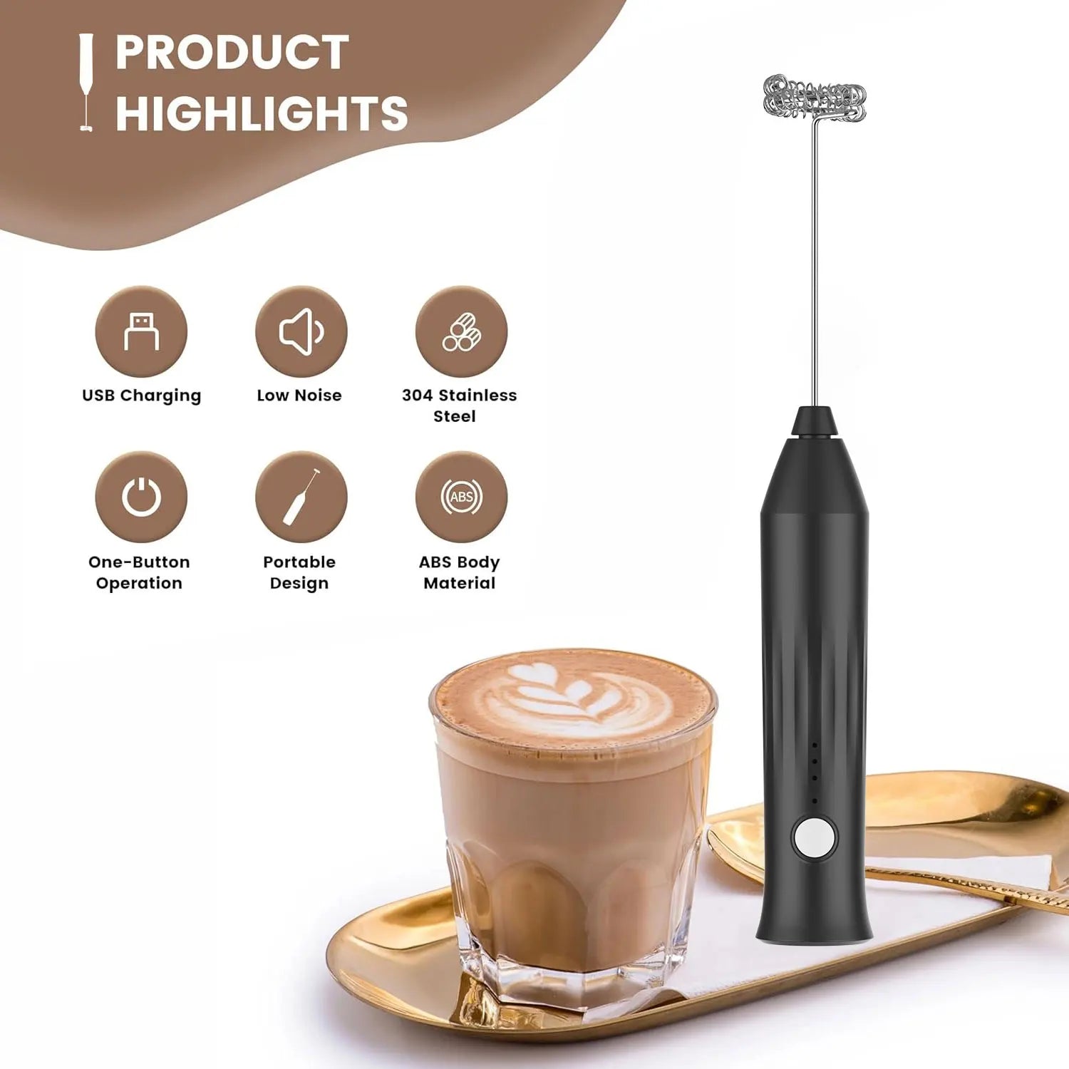 MINI Milk Frother USB Rechargeable 3 Speeds Foam Maker Coffee Whisk Mixer Electric Handle Blender Egg Beater Beauty World Shop