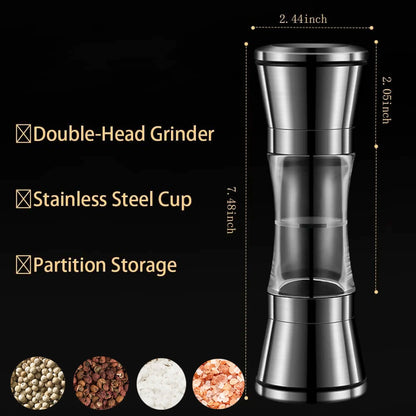 2-in-1 Adjustable Pepper Salt Grinder - Rustproof Stainless Steel Manual Mill with Double Heads & Coarseness Control Beauty Trend Shop