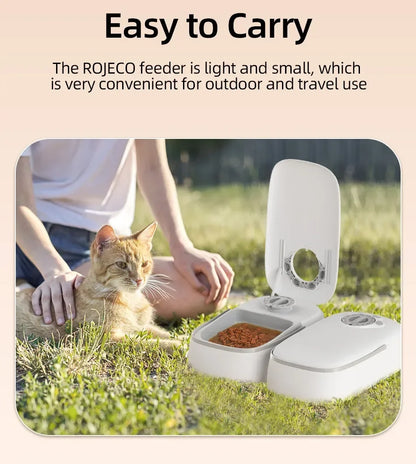 2 Meals Timed Automatic Dog Feeder Dual Bowls Smart Cat Food Dispenser Wet Dry Pet Food Dispenser Pet Feeder Cat Accessories
