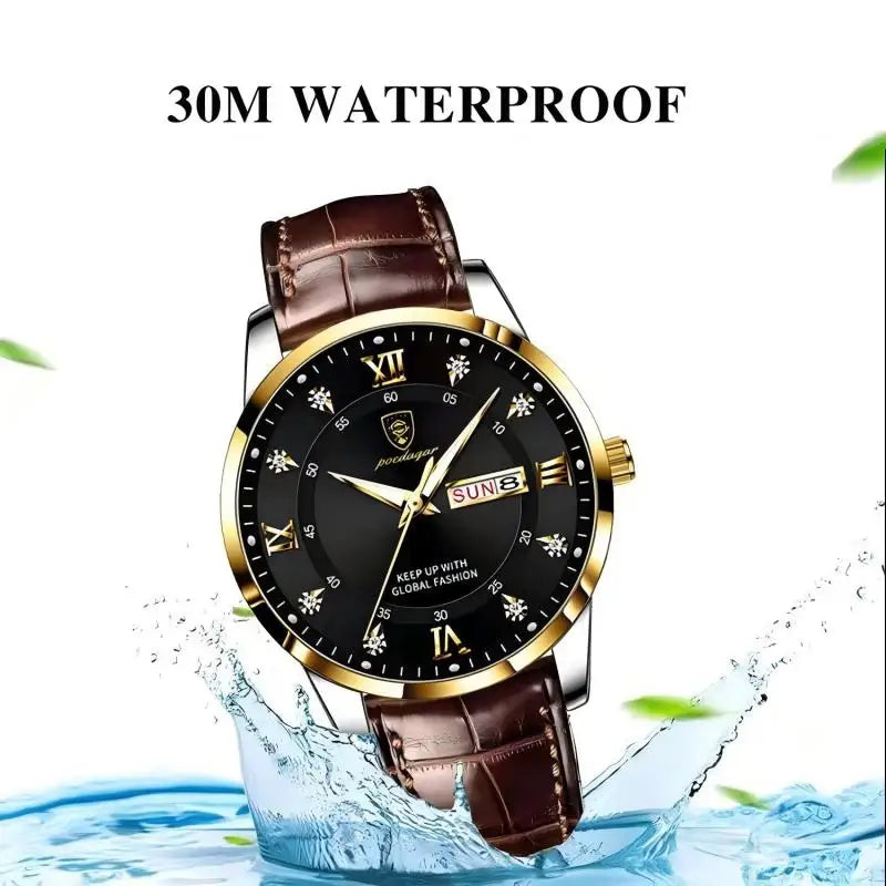 POEDAGAR Luxury Brand Men Watches Waterproof Luminous Leather Quartz Man Wristwatch Casual Sports Military Watch For Men relogio Beauty World Shop
