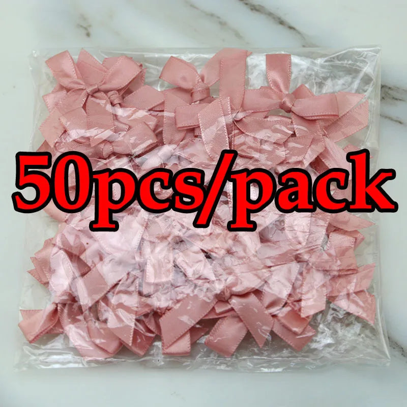 (50 Pcs) 4*4cm Colourful Ribbon Bows Small Size Polyester Satin Ribbon Bow Flower DIY Craft Decoration Beauty World Shop