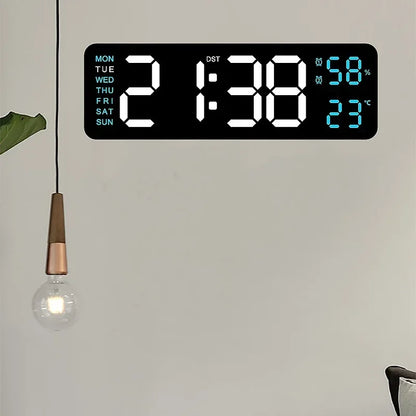 9 Inch Large Digital Wall Clock USB Powered TEMP Humidity Week Auto Dimmer DST Table Clock 12/24H Electronic LED Alarm Clock Beauty World Shop