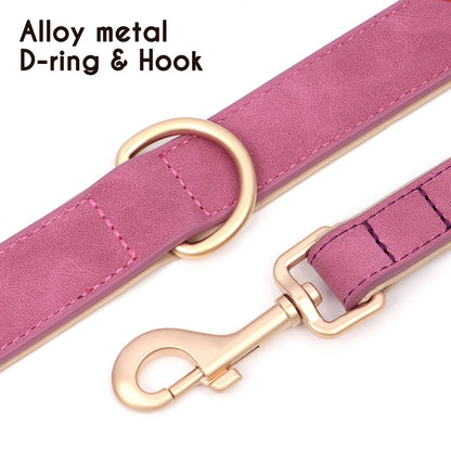 Soft Padded Dog Collar Leash Set PU Leather Pet Dog Collars Necklace With Walking Lead Rope Adjustable For Small Medium Dogs Pug
