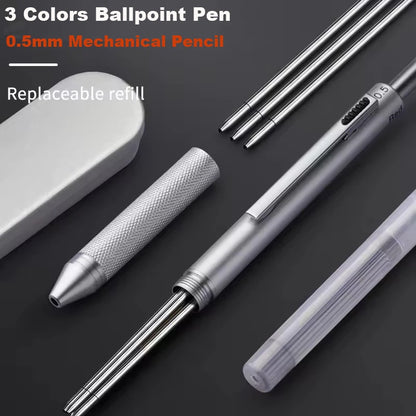 Multifunctional 4-color-in-one gravity-sensing pen metal ballpoint pen/Mechanical Pencil,Black/Red/Blue Ink Oil Signing canetas Beauty World Shop