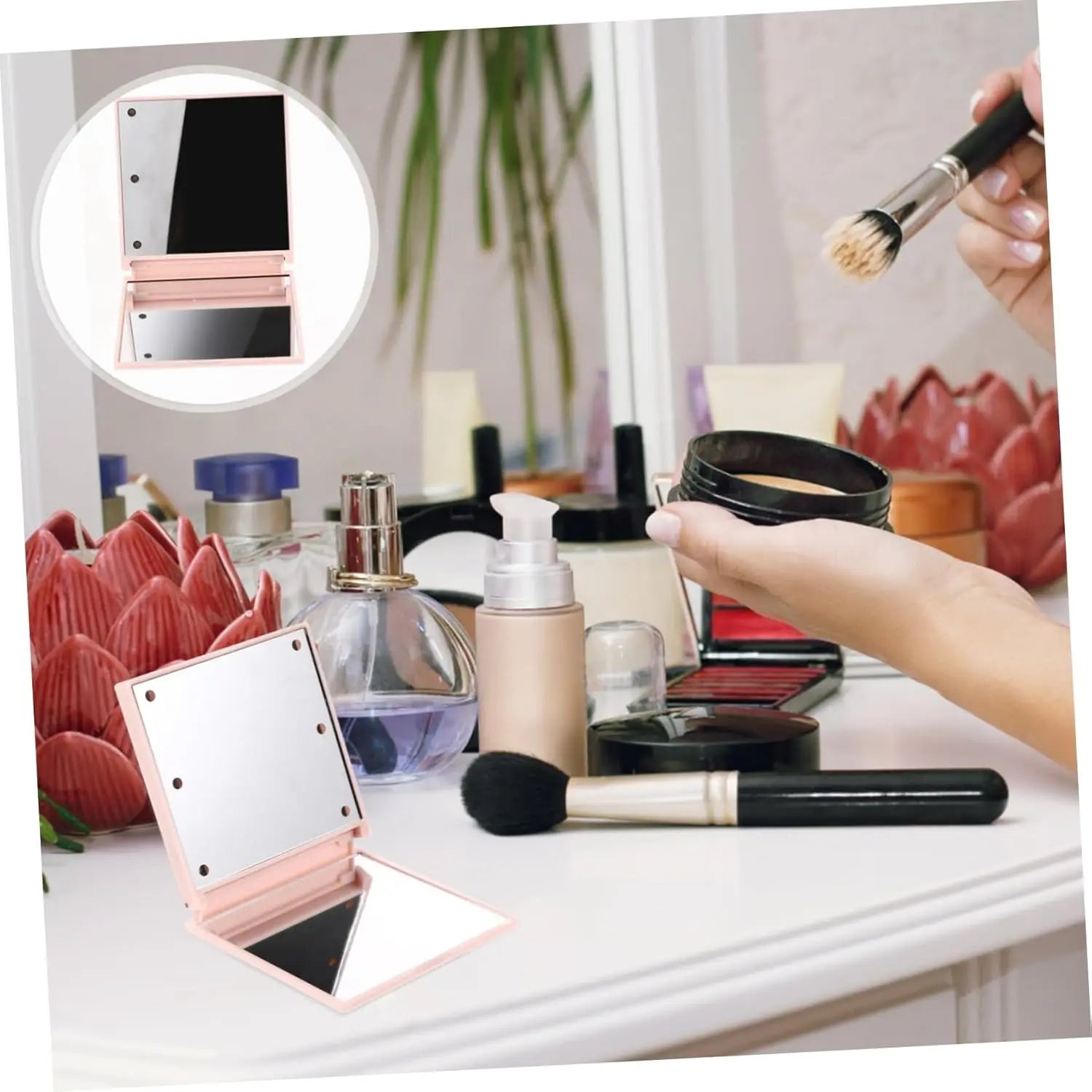Travel Mirror with Light Compact Makeup Mirror with 6 LED Lights, Folding Pocket Lighted Compact Mirror for Purse Gift for Women Beauty World Shop