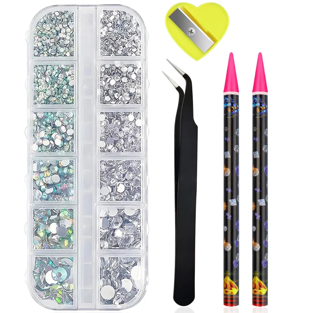 Boxed 3D Flat Back Nail Rhinestones Nail Gems Glass AB & Clear Crystal Rhinestones Kit Nail Art Charms DIY Manicure Accessories Beauty World Shop