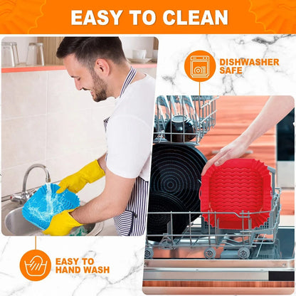 Silicone Air Fryer Pot Tray Food Safe Reusable Square BBQ Barbecue Pad Plate Airfryer Oven Baking Mold Basket Pan for Kitchen Beauty World Shop