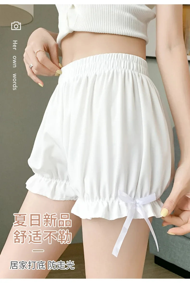 Women Lace Short Panties Imitation Silk Ruffle Bloomers Anti Exposure Safety Pants Lolita Satin Knickers Shorts Dress Pettipant Beauty World Shop