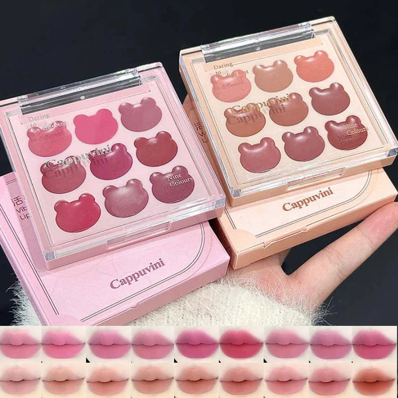 Cappuvini 9 Colors Velvet Lip Mousse - Matte & Natural Finish, Long-Lasting Non-Drying, Cute Bear Design for Youthful Look, Beauty Trend Shop