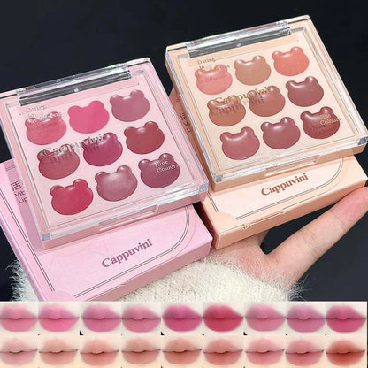 Cappuvini 9 Colors Velvet Lip Mousse - Matte & Natural Finish, Long-Lasting Non-Drying, Cute Bear Design for Youthful Look, Beauty Trend Shop
